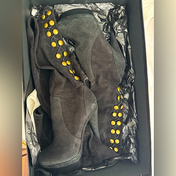 RACHEL ZOE Brigitte Stretch Suede Studded OTK Boots - Picture 5 of 8